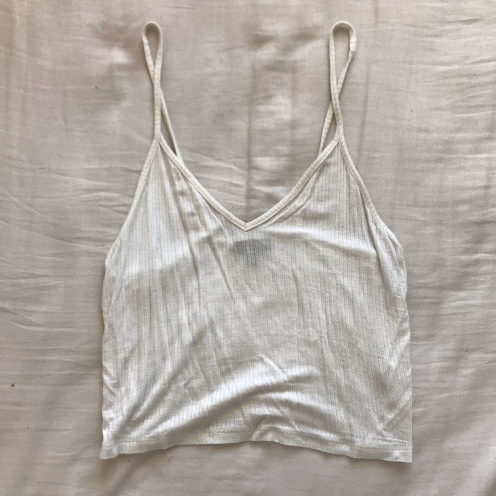 White Ribbed V-neck Tank Top